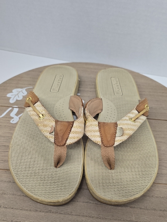 Sperry Shoes - Sperry Tan Cream & Gold Braided Thong Sandals Womens Size 9.5